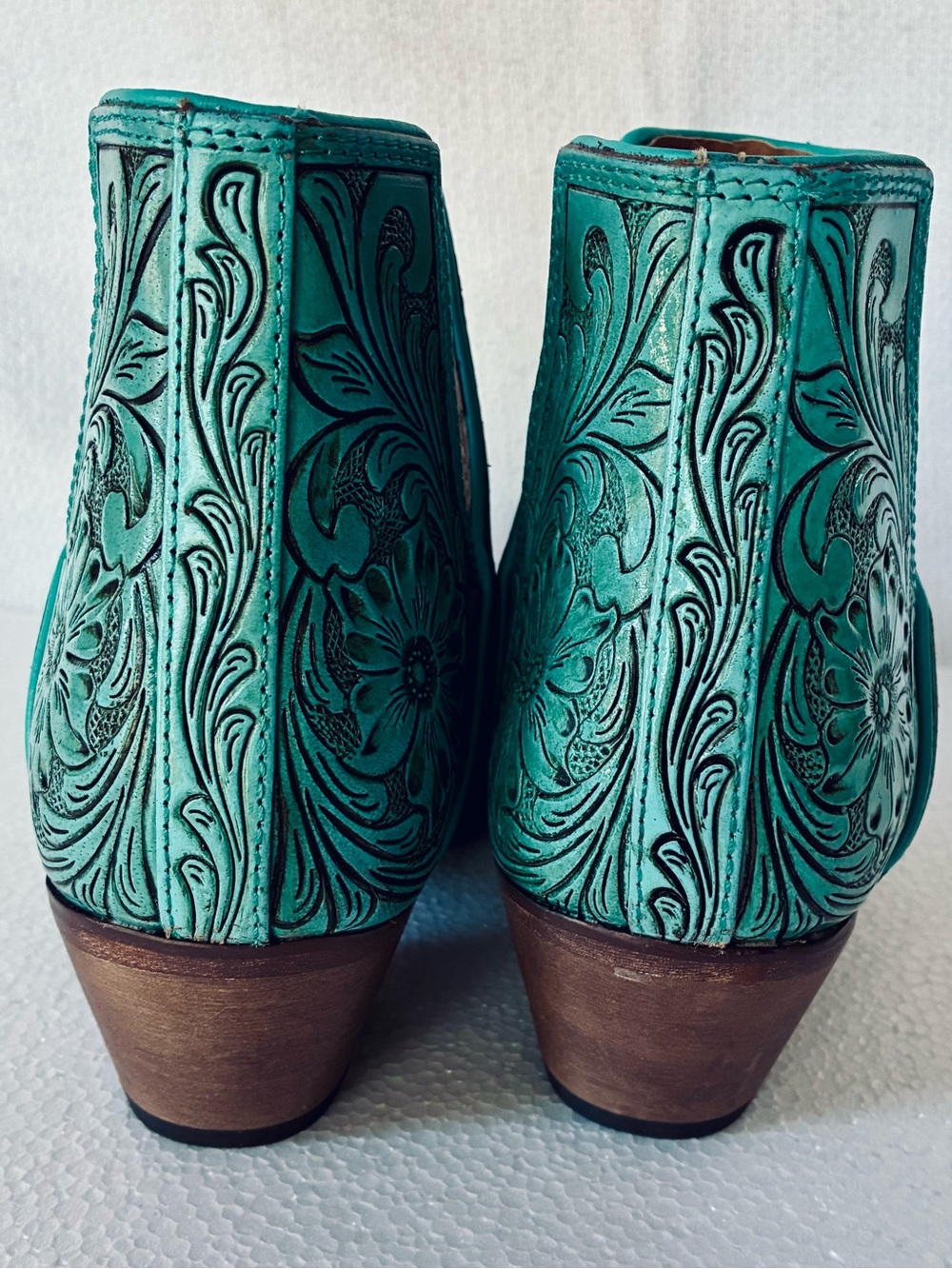 Myra Bag Turquoise Floral Tooled Leather Ankle Booties - Picture 5 of 16